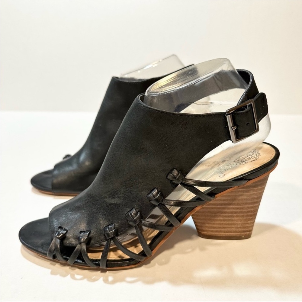 Vince Camuto Peep Toe Ankle Bootie Side Cutout Detail Stacked Heel, Size 7.5 W